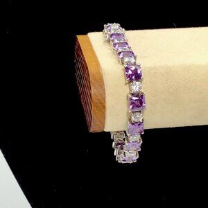 Sterling Silver Bracelet Purple And Clear Cubic Zirconia 7mm 18g 7”